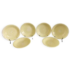 Lots de 6 anciennes assiettes creuses Longchamp France jaune soleil