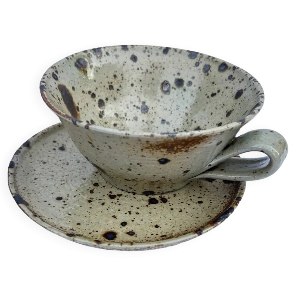 Lot tasse et soucoupe en grès pyrité