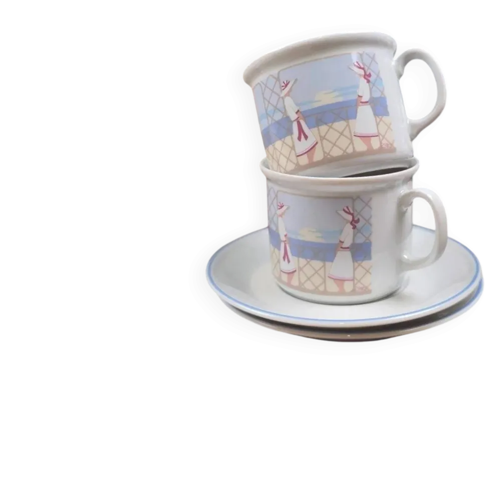 Lot 2 tasses Kronester Bavaria décor bord de mer vintage West Germany