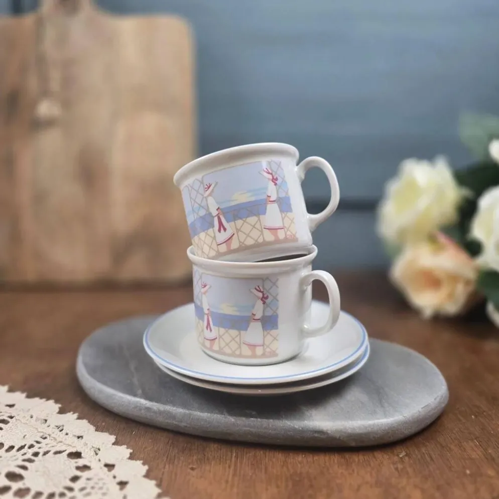 Lot 2 tasses Kronester Bavaria décor bord de mer vintage West Germany