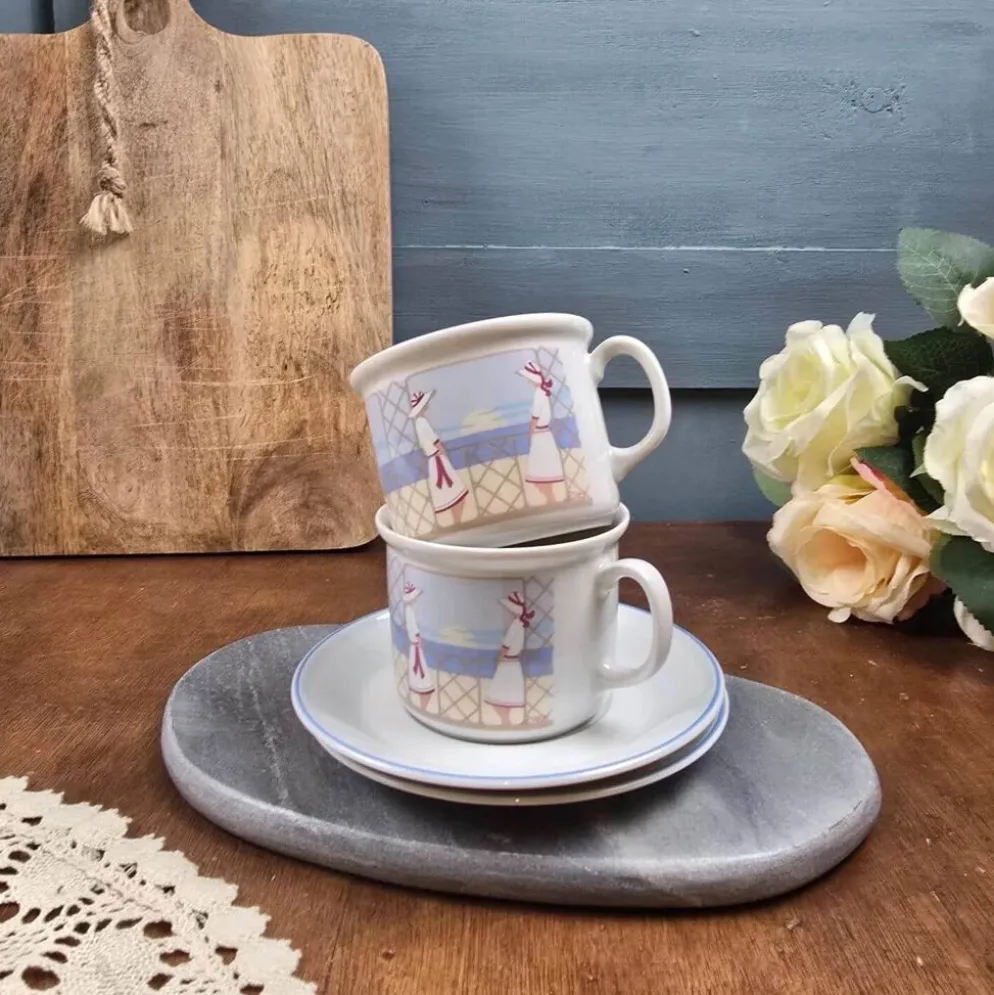 Lot 2 tasses Kronester Bavaria décor bord de mer vintage West Germany