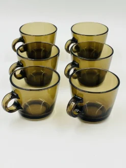 Lot 6 Tasses Verre Ambré Vintage Station Service Seca
