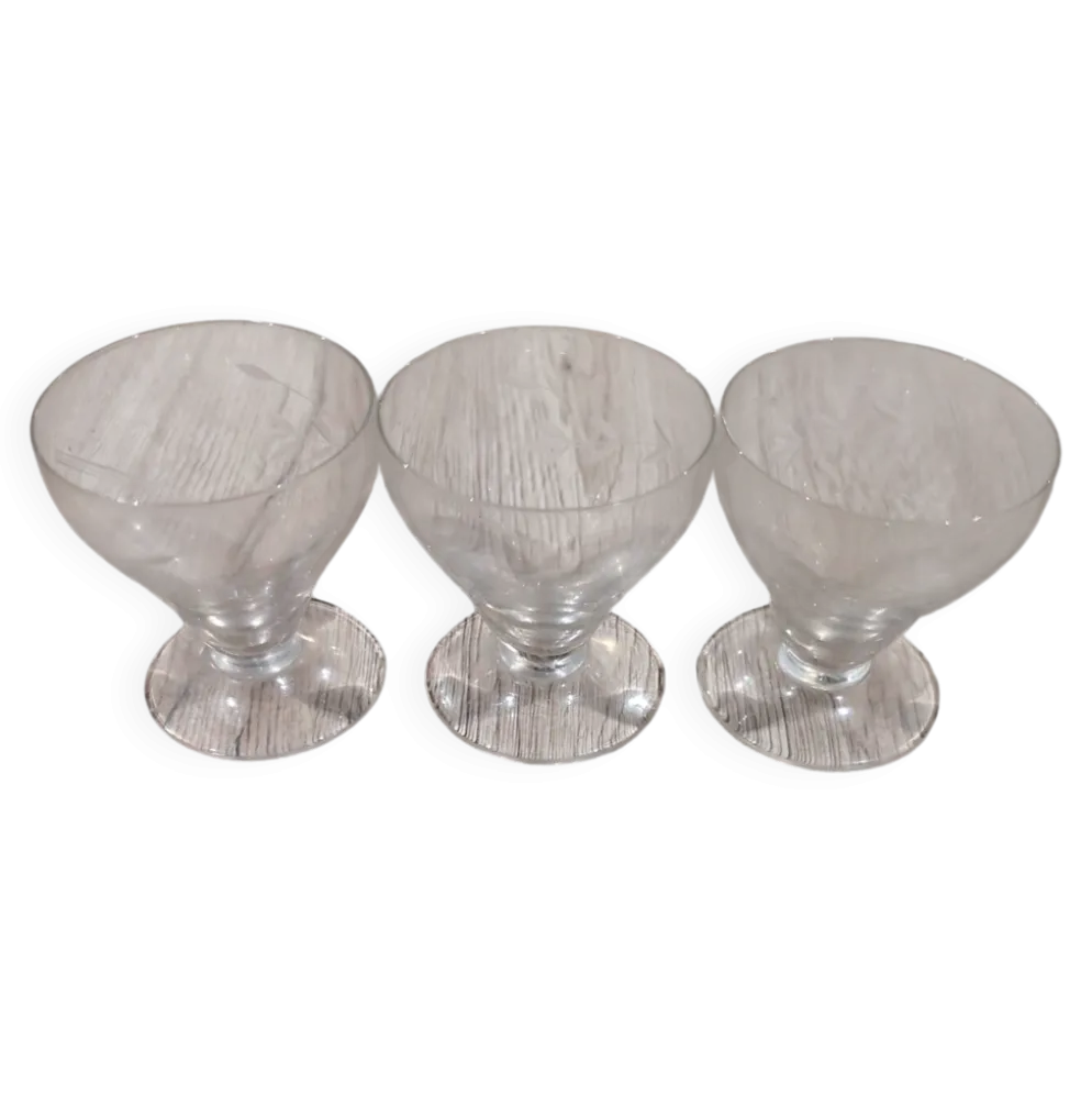 Lot 3 Verres a Liqueur Pied Verre Vintage Gravures Florales Goutte