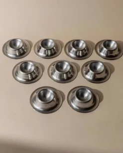 Lot vintage de 9 coquetiers en acier inoxydable des années 1970, design minimal intemporel, compatibles lave-vaisselle