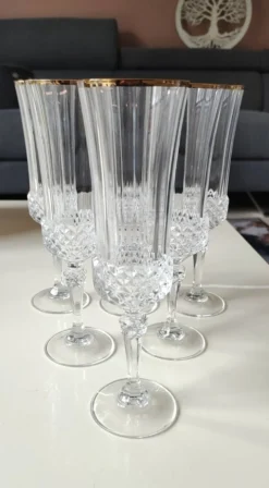Lot 6 x Flûtes à Champagne cristal/Mod Valencay Gold/Cristal d Arques
