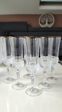 Lot 6 x Flûtes à Champagne cristal/Mod Valencay Gold/Cristal d Arques