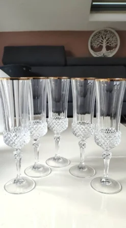 Lot 6 x Flûtes à Champagne cristal/Mod Valencay Gold/Cristal d Arques