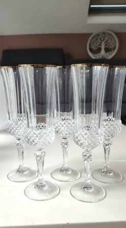 Lot 6 x Flûtes à Champagne cristal/Mod Valencay Gold/Cristal d Arques