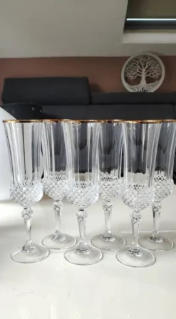 Lot 6 x Flûtes à Champagne cristal/Mod Valencay Gold/Cristal d Arques