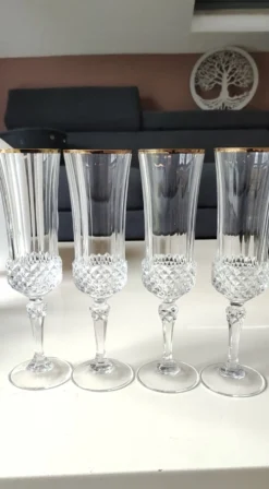 Lot 6 x Flûtes à Champagne cristal/Mod Valencay Gold/Cristal d Arques