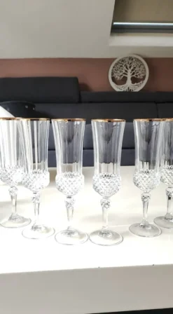 Lot 6 x Flûtes à Champagne cristal/Mod Valencay Gold/Cristal d Arques