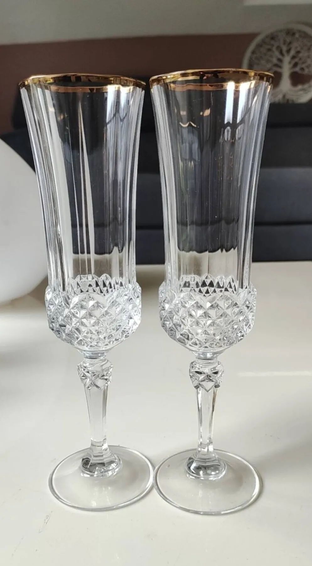 Lot 6 x Flûtes à Champagne cristal/Mod Valencay Gold/Cristal d Arques