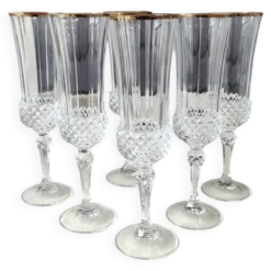 Lot 6 x Flûtes à Champagne cristal/Mod Valencay Gold/Cristal d Arques