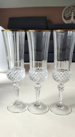 Lot 6 x Flûtes à Champagne cristal/Mod Valencay Gold/Cristal d Arques