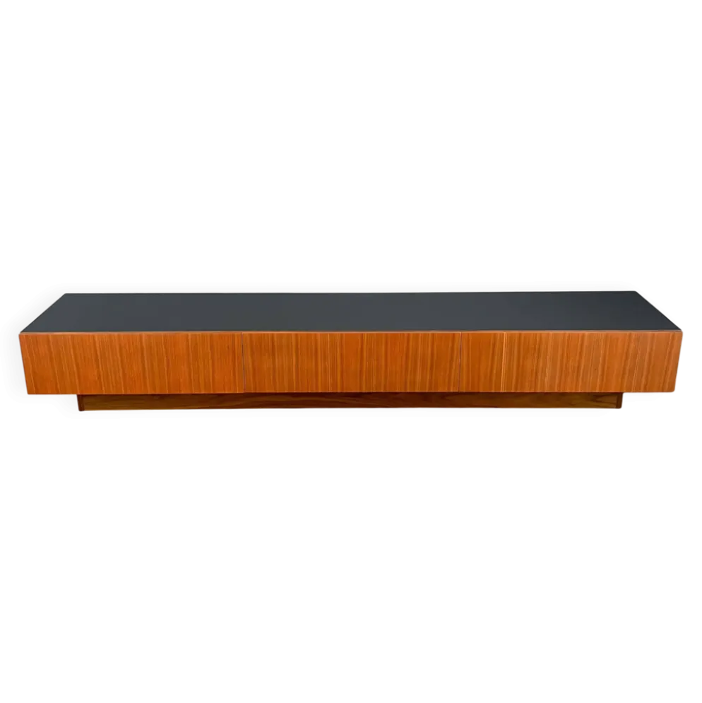 Lowboard minimaliste XXL, teck et plateau noir, années 1960
