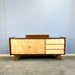Lowboard, petit meuble de hall avec tiroirs, érable rayé, années 1960