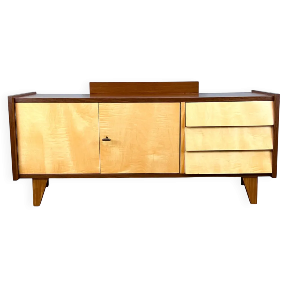 Lowboard, petit meuble de hall avec tiroirs, érable rayé, années 1960
