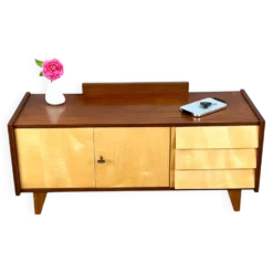 Lowboard, petit meuble de hall avec tiroirs, érable rayé, années 1960