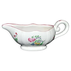 Lunéville KG saucière réverbère en faïence fleuri polychrome peint main 1981