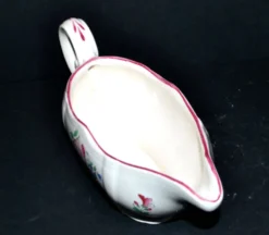 Lunéville KG saucière réverbère en faïence fleuri polychrome peint main 1981