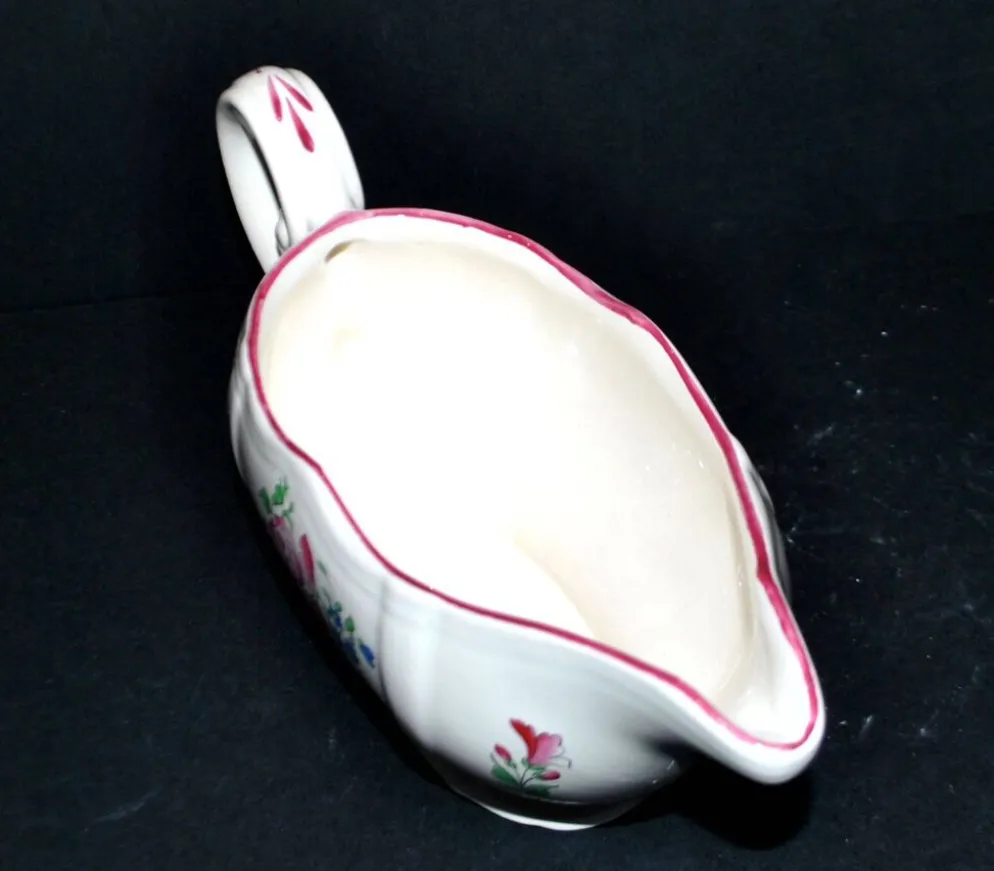 Lunéville KG saucière réverbère en faïence fleuri polychrome peint main 1981