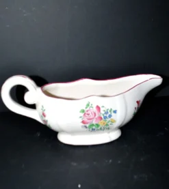 Lunéville KG saucière réverbère en faïence fleuri polychrome peint main 1981