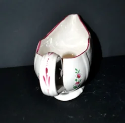 Lunéville KG saucière réverbère en faïence fleuri polychrome peint main 1981