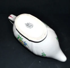Lunéville KG saucière réverbère en faïence fleuri polychrome peint main 1981