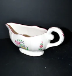 Lunéville KG saucière réverbère en faïence fleuri polychrome peint main 1981