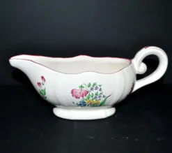Lunéville KG saucière réverbère en faïence fleuri polychrome peint main 1981