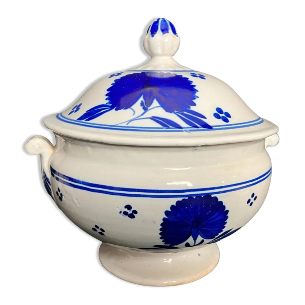 Lunéville, soupière en faïence à décor bleu fin XIXème
