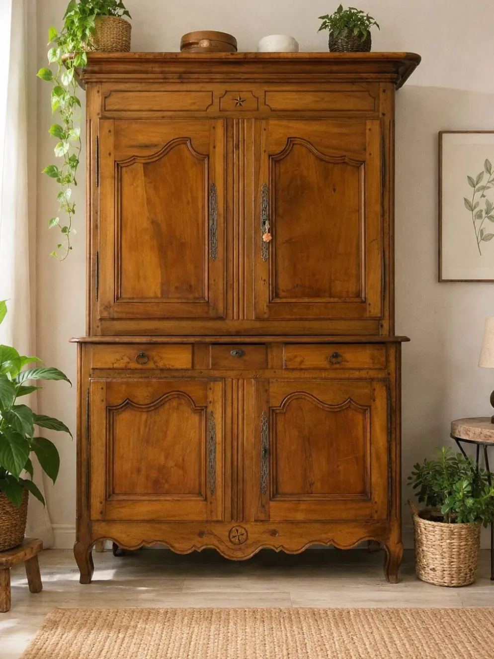 magnifique buffet 2 corps xviiie siècle en noyer – pièce ancienne d’excepti