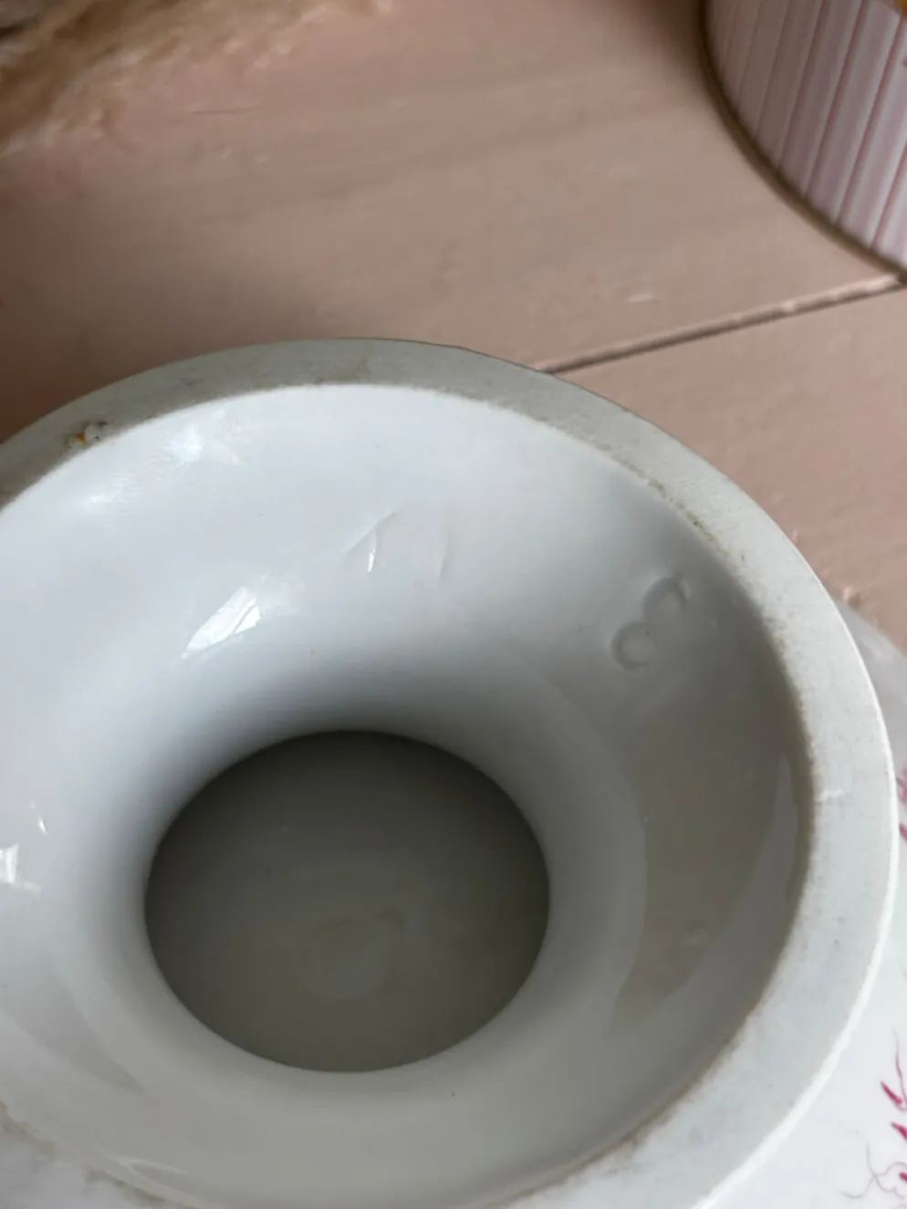 Magnifique compotier ancien porcelaine fine décor floral rose