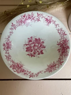 Magnifique compotier ancien porcelaine fine décor floral rose