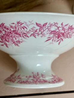 Magnifique compotier ancien porcelaine fine décor floral rose