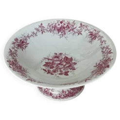 Magnifique compotier ancien porcelaine fine décor floral rose