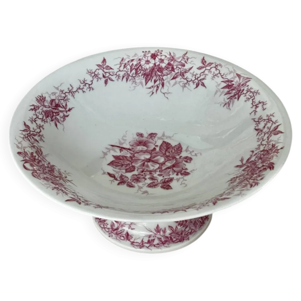 Magnifique compotier ancien porcelaine fine décor floral rose