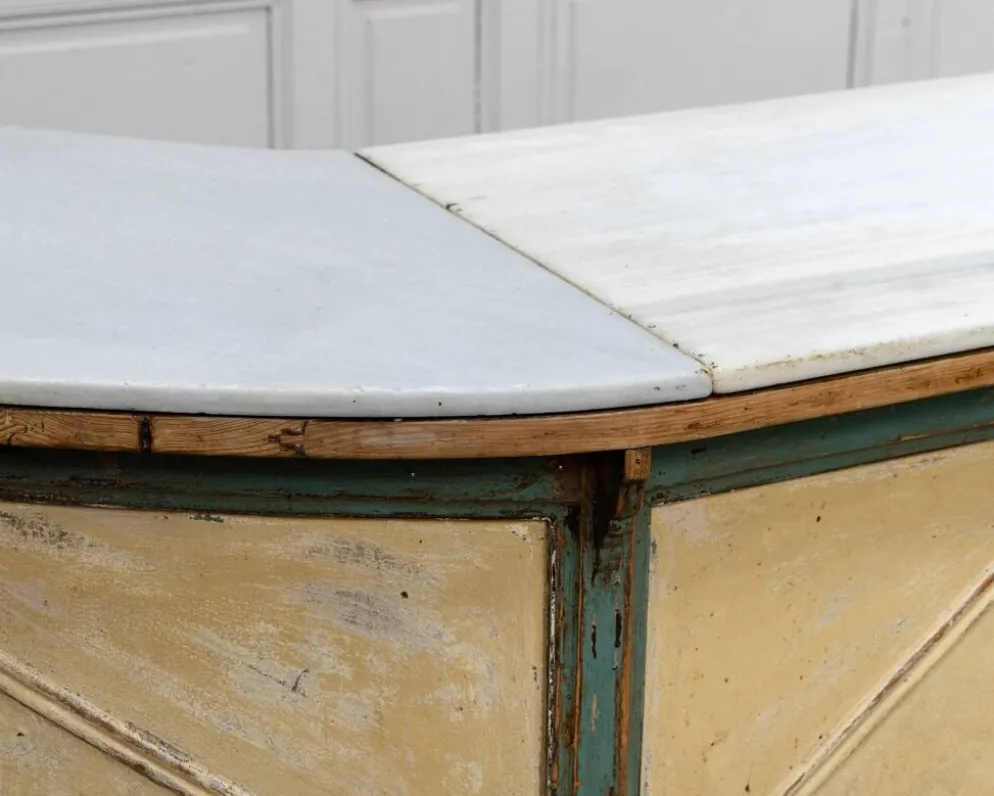 Magnifique comptoir ancien italien avec plateau en marbre, 19ème