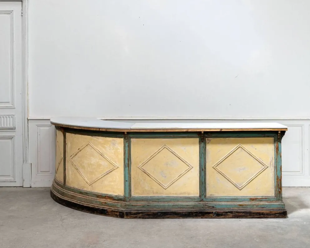 Magnifique comptoir ancien italien avec plateau en marbre, 19ème