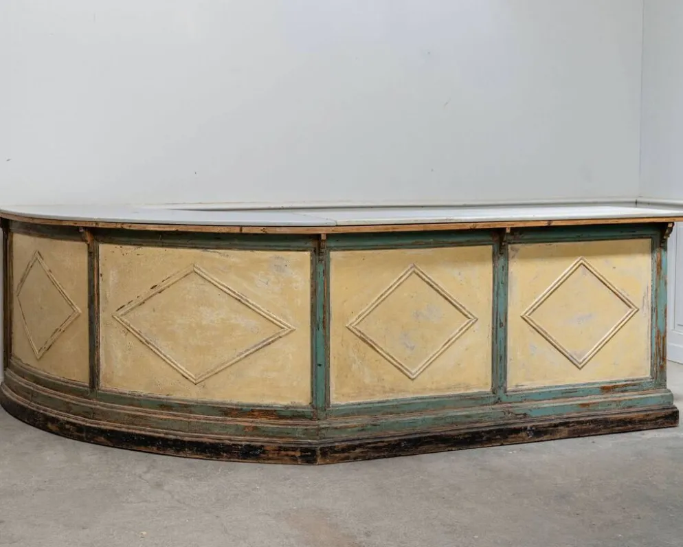 Magnifique comptoir ancien italien avec plateau en marbre, 19ème
