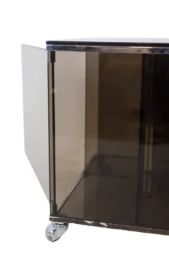 Maison Jansen. Meuble pour vinyles en verre fumé. Années 1970.