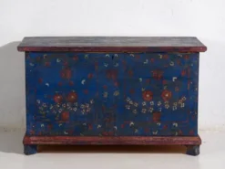 Malle ancienne bleu marine avec détails floraux (c.1920) #94