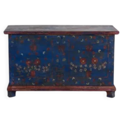 Malle ancienne bleu marine avec détails floraux (c.1920) #94