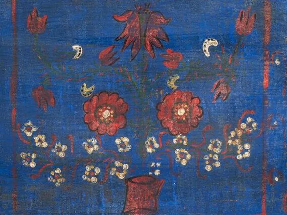 Malle ancienne bleu marine avec détails floraux (c.1920) #94