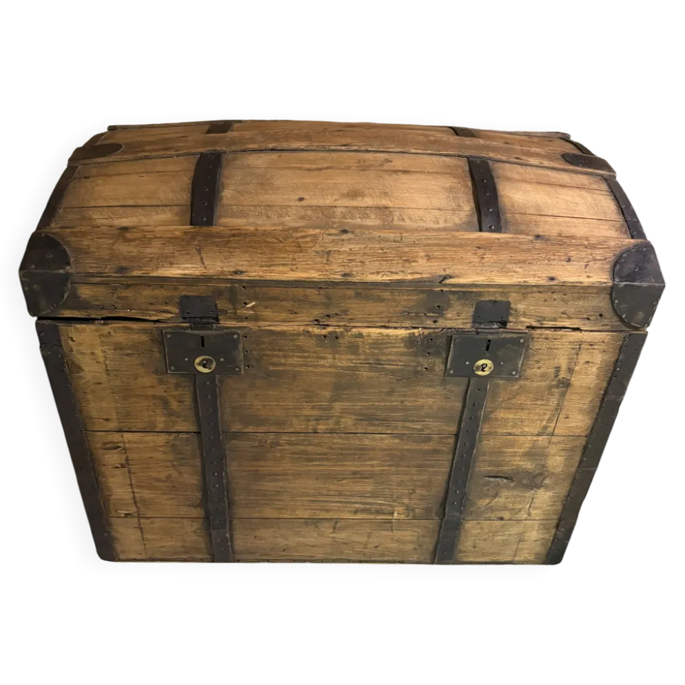 Malle ancienne en bois rénovée – coffre de rangement / déco vintage