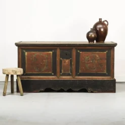 Malle de mariage rustique art populaire en bois peint