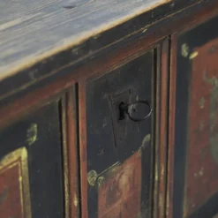 Malle de mariage rustique art populaire en bois peint