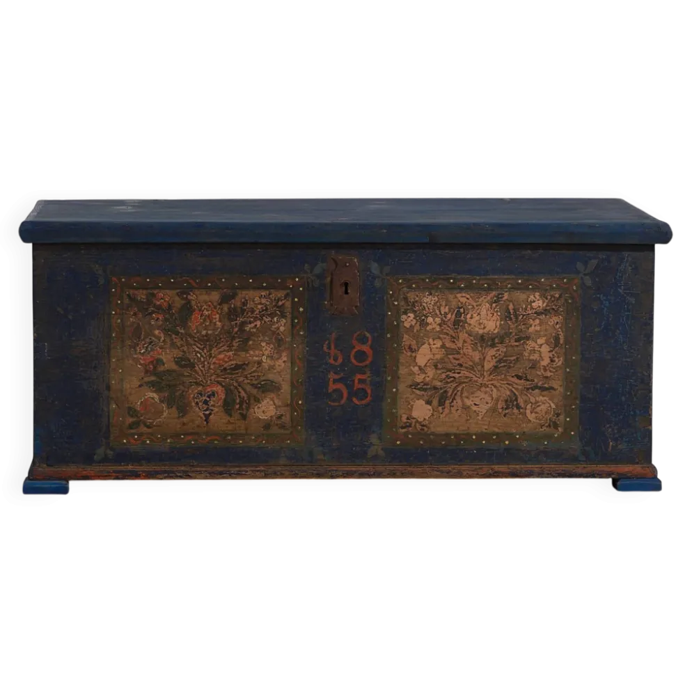Malle de mariée ancienne bleu marine (année 1855)