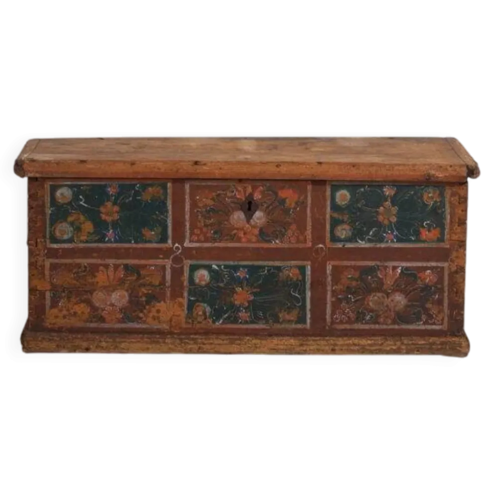 Malle de rangement ancienne avec décoration florale (année 1895) #102