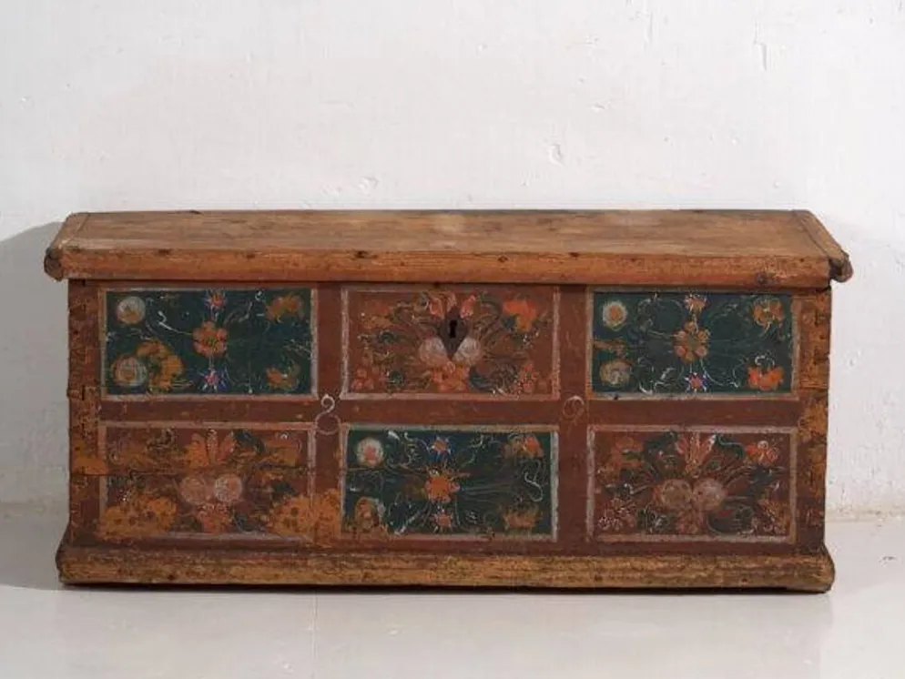 Malle de rangement ancienne avec décoration florale (année 1895) #102
